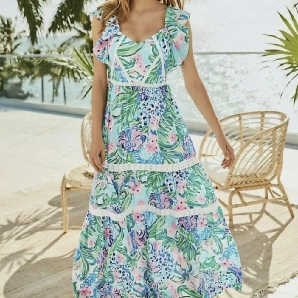 NWT Lilly Pulitzer Ivie Maxi Dress in Multi Kitten Around Size 16 - Picture 2 of 6